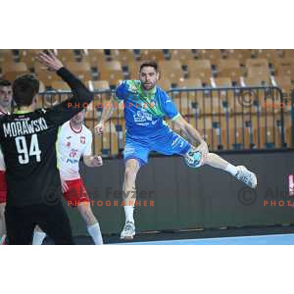 Blaz Janc during handball match between Slovenia and Poland, Euro Handball 2022 Qualifyer in Celje on March 9, 2021 