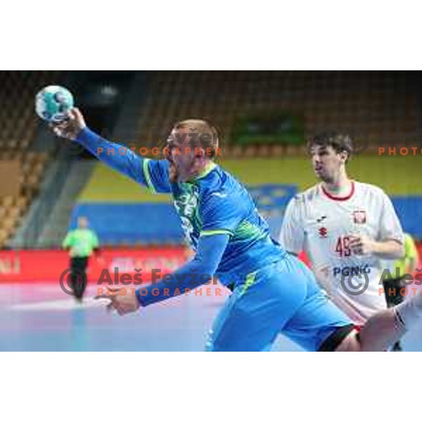 Matej Gaber during handball match between Slovenia and Poland, Euro Handball 2022 Qualifyer in Celje on March 9, 2021 