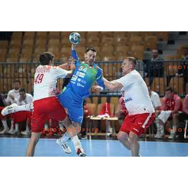 Rok Ovnicek during handball match between Slovenia and Poland, Euro Handball 2022 Qualifyer in Celje on March 9, 2021 