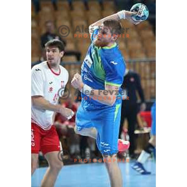 Blaz Blagotinsek during handball match between Slovenia and Poland, Euro Handball 2022 Qualifyer in Celje on March 9, 2021 