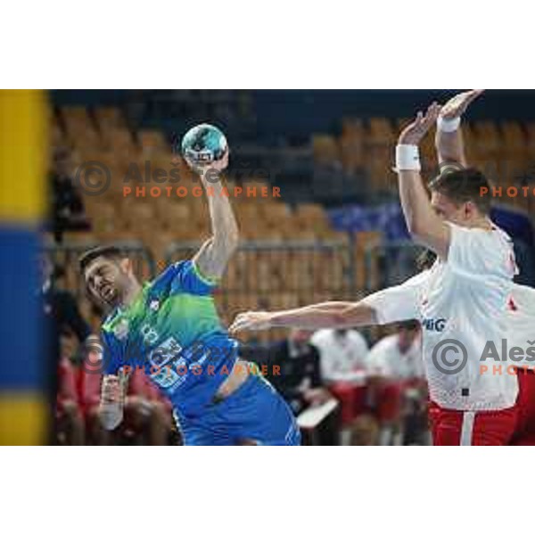 Blaz Janc during handball match between Slovenia and Poland, Euro Handball 2022 Qualifyer in Celje on March 9, 2021 