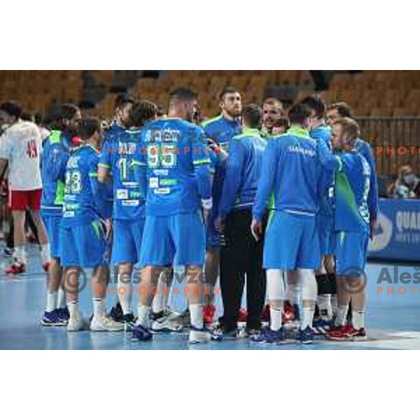 Matic Suholeznik, Blaz Blagotinsek and Matej Gaber during handball match between Slovenia and Poland, Euro Handball 2022 Qualifyer in Celje on March 9, 2021 
