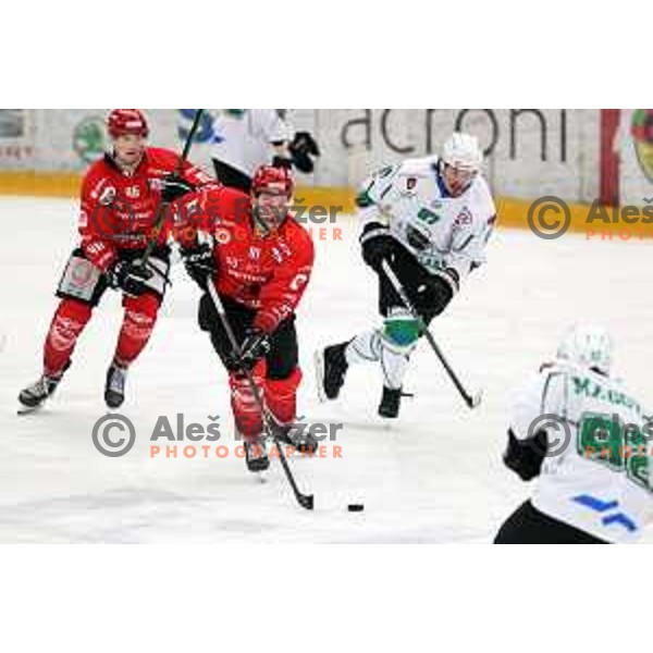 Zan Jezovsek in action during Alps league ice-hockey match between Acroni Jesenice and SZ Olimpija in Jesenice, Slovenia on March 9, 2021
