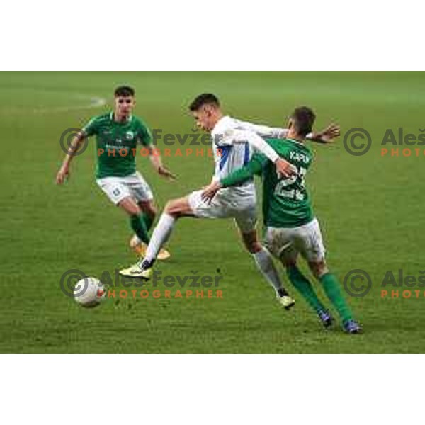 Ester Sokler and Nik Kapun in action during Prva Liga Telekom Slovenije 2020-2021 football match between Olimpija and Celje in SRC Stozice, Ljubljana, Slovenia on March 7, 2021