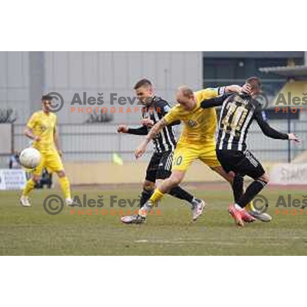 Tomi Horvat and Senijad Ibricic in action during Prva Liga Telekom Slovenije 2020-2021 football match between Domzale and Mura in Domzale, Slovenia on March 10, 2021