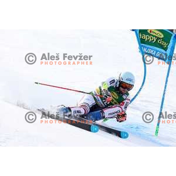 Thibaut Favrot racing in the first run of AUDI FIS World Cup Giant Slalom for Vitranc Cup in Kranjska gora, Slovenia on March 13, 2021