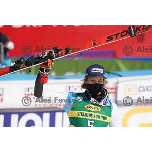 Marco Odermatt, winner of AUDI FIS World Cup Giant Slalom for Vitranc Cup in Kranjska gora, Slovenia on March 13, 2021