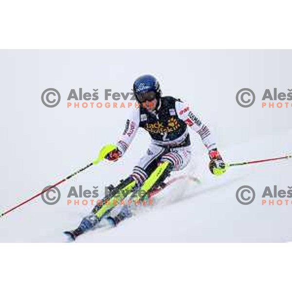 Clement Noel skiing in the first run of AUDI FIS World Cup Slalom for 60.Vitranc Cup in Kranjska gora, Slovenia on March 14, 2021