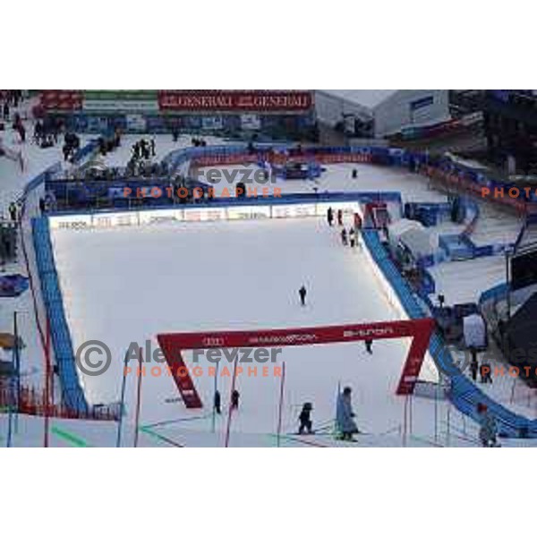 During course inspection before first run of AUDI FIS World Cup Slalom for 60.Vitranc Cup in Kranjska gora, Slovenia on March 14, 2021