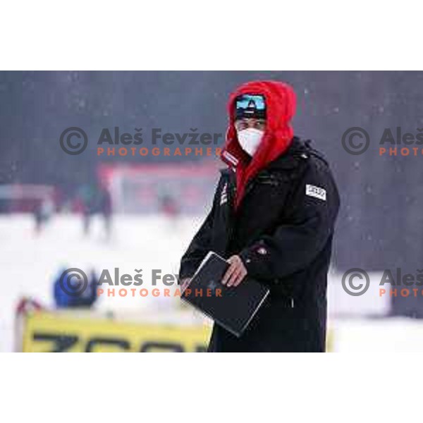 During course inspection before first run of AUDI FIS World Cup Slalom for 60.Vitranc Cup in Kranjska gora, Slovenia on March 14, 2021