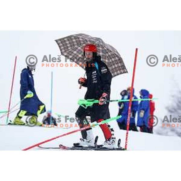 Stefan Hadalin during course inspection before first run of AUDI FIS World Cup Slalom for 60.Vitranc Cup in Kranjska gora, Slovenia on March 14, 2021