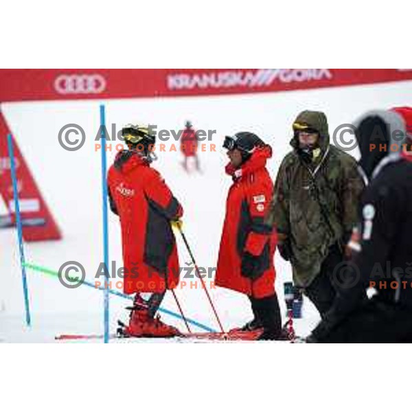 During course inspection before first run of AUDI FIS World Cup Slalom for 60.Vitranc Cup in Kranjska gora, Slovenia on March 14, 2021