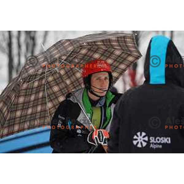 Stefan Hadalin during course inspection before first run of AUDI FIS World Cup Slalom for 60.Vitranc Cup in Kranjska gora, Slovenia on March 14, 2021