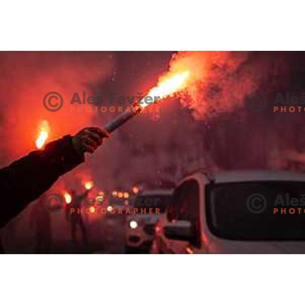 Black Gringos and players of NK Mura prior to football match between Mura and Maribor in Fazanerija, Murska Sobota, Slovenia on March 14, 2021