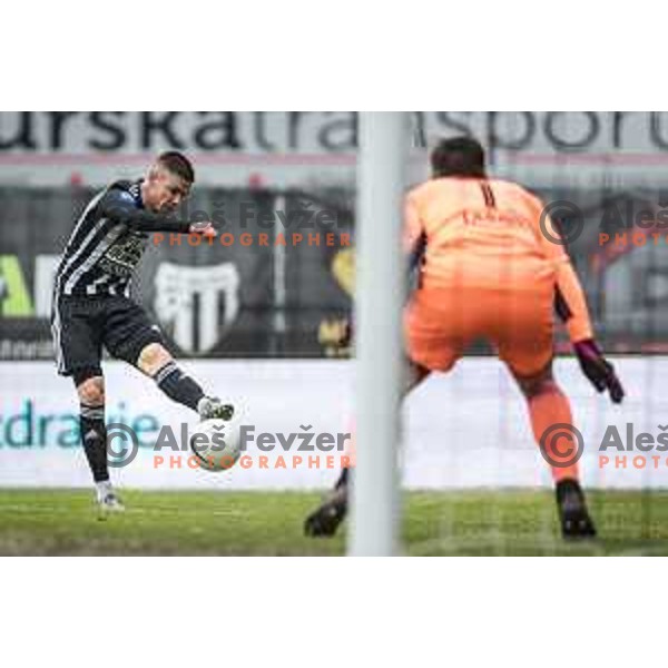 Luka Bobicanec in action during Prva liga Telekom Slovenije football match between Mura and Maribor in Fazanerija, Murska Sobota, Slovenia on March 14, 2021