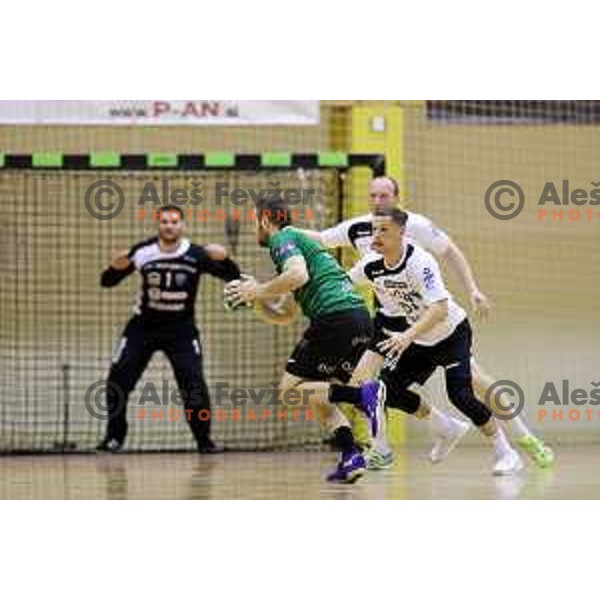 Action during 1.NLB league match between Riko Ribnica and Celje Pivovarna Lasko in Ribnica on on March 20, 2021
