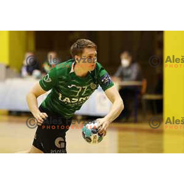 Domen Novak during 1.NLB league match between Riko Ribnica and Celje Pivovarna Lasko in Ribnica on on March 20, 2021