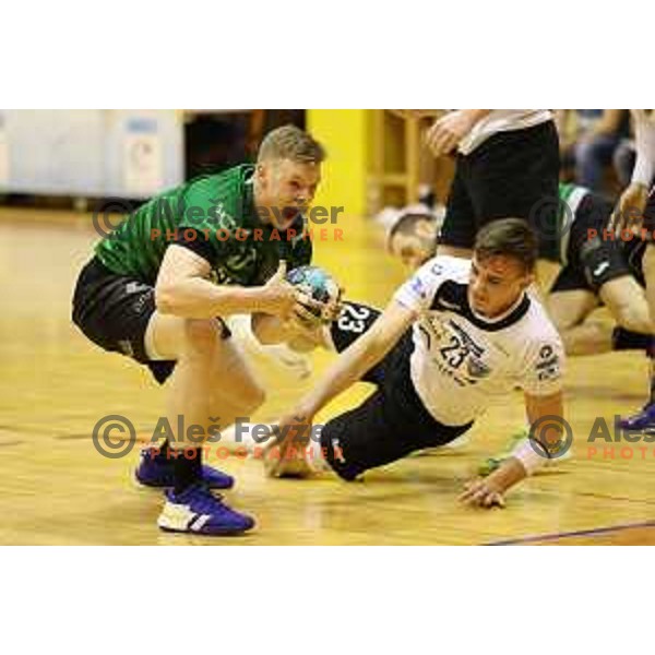 Kristjan Horzen and Uros Milicevic during 1.NLB league match between Riko Ribnica and Celje Pivovarna Lasko in Ribnica on on March 20, 2021