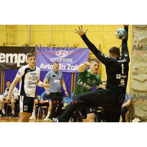 Action during 1.NLB league match between Riko Ribnica and Celje Pivovarna Lasko in Ribnica on on March 20, 2021