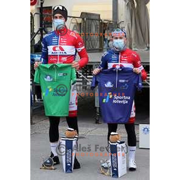 David Per and Aljaz Jarc of Adria mobil at Grand Prix of Slovenian Istria - UCI cycling race in Izola on March 21, 2021