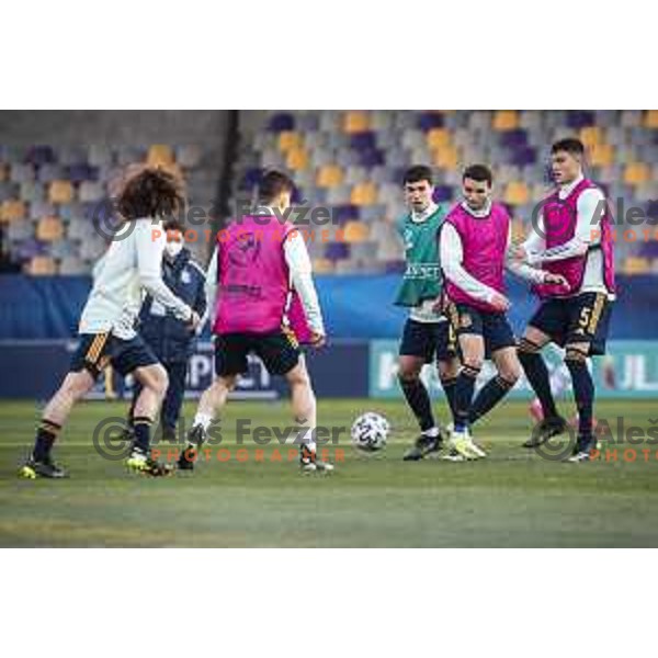 Players of Spain warming up during U21 UEFA European Championship 2021 football match between Slovenia and Spain in Ljudski vrt, Maribor, Slovenia on March 24, 2021