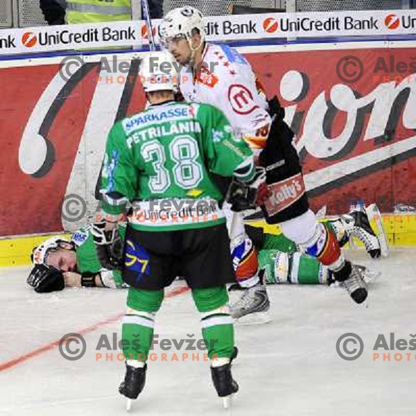 Injured Tavzelj at Ice Hockey match ZM Olimpija - Acroni Jesence - Third game of the final of the Slovenian championship ,played in Hala Tivoli Ljubljana 08.04.2008, Jesenice won 2:1 