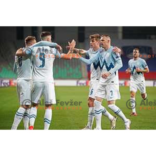 Sandi Lovric, Andraz Sporar, Jaka Bijaol and Josip Ilicic in action during FIFA World Cup Qualifying round match between Slovenia and Croatia in Ljubljana, Slovenia on March 24, 2021