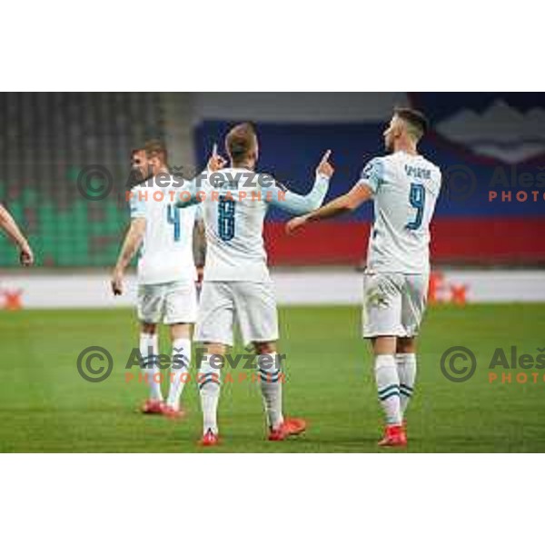 Sandi Lovric and Andraz Sporar during FIFA World Cup Qualifying round match between Slovenia and Croatia in Ljubljana, Slovenia on March 24, 2021