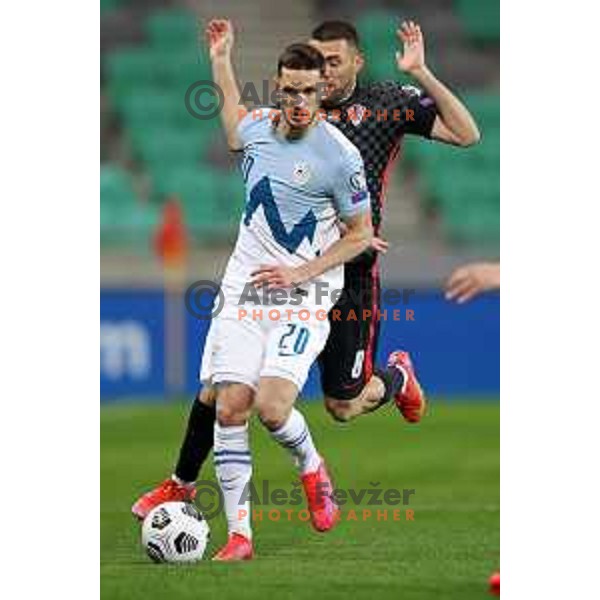 Petar Stojanovic in action during FIFA World Cup Qualifying round match between Slovenia and Croatia in Ljubljana, Slovenia on March 24, 2021