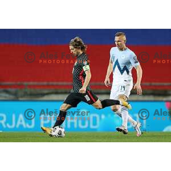 Luka Modric in action during FIFA World Cup Qualifying round match between Slovenia and Croatia in Ljubljana, Slovenia on March 24, 2021