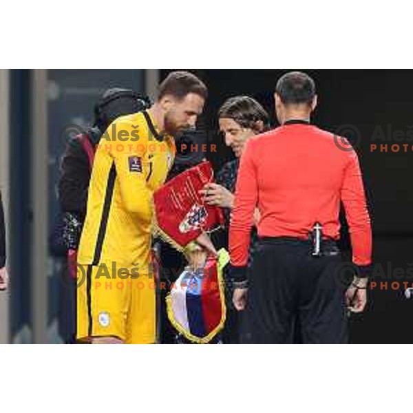 Jan Oblak and Luka Modric during FIFA World Cup Qualifying round match between Slovenia and Croatia in Ljubljana, Slovenia on March 24, 2021