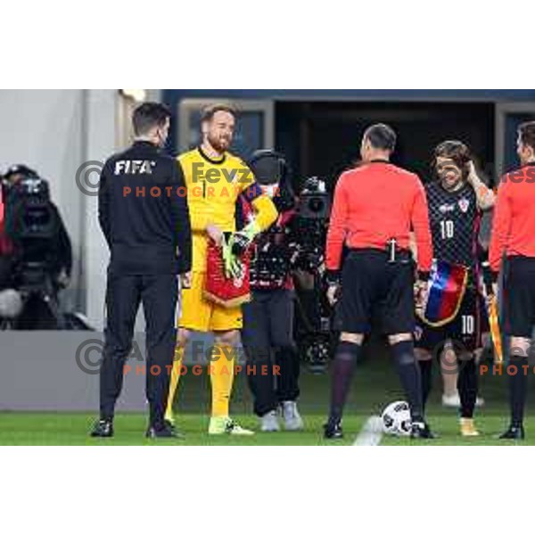 Jan Oblak and Luka Modric during FIFA World Cup Qualifying round match between Slovenia and Croatia in Ljubljana, Slovenia on March 24, 2021