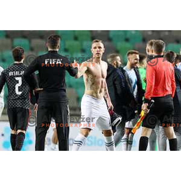 Jasmin Kurtic celebrates victory at FIFA World Cup Qualifying round match between Slovenia and Croatia in Ljubljana, Slovenia on March 24, 2021
