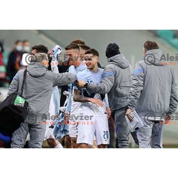 Domen Crnigoj, Petar Stojanovic in action during FIFA World Cup Qualifying round match between Slovenia and Croatia in Ljubljana, Slovenia on March 24, 2