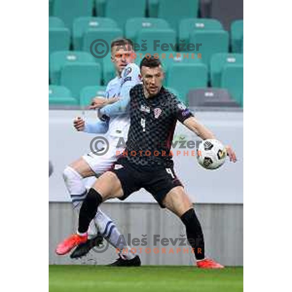 Josip Ilicic and Ivan Perisic in action during FIFA World Cup Qualifying round match between Slovenia and Croatia in Ljubljana, Slovenia on March 24, 2021