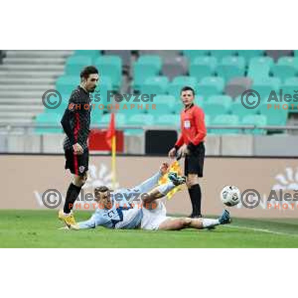 Domen Crnigoj in action during FIFA World Cup Qualifying round match between Slovenia and Croatia in Ljubljana, Slovenia on March 24, 2021