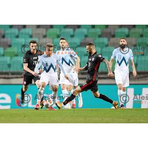 Sandi Lovric in action during FIFA World Cup Qualifying round match between Slovenia and Croatia in Ljubljana, Slovenia on March 24, 2021