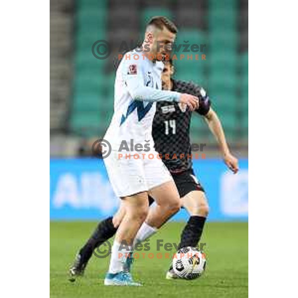 Domen Crnigoj in action during FIFA World Cup Qualifying round match between Slovenia and Croatia in Ljubljana, Slovenia on March 24, 2021