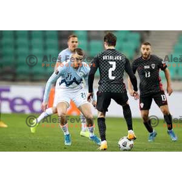 Domen Crnigoj in action during FIFA World Cup Qualifying round match between Slovenia and Croatia in Ljubljana, Slovenia on March 24, 2021