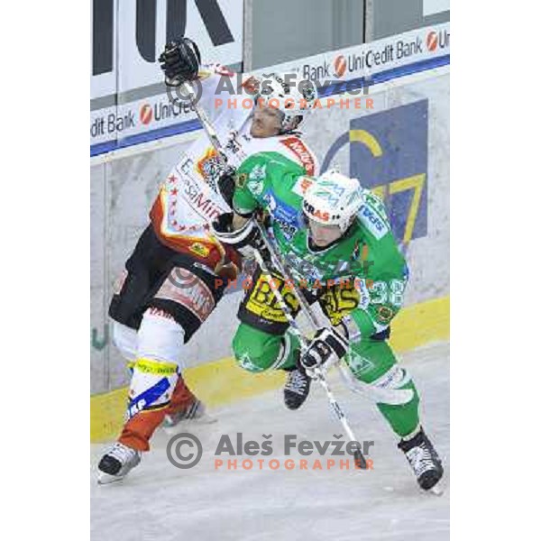Stromberg and Petrilainen at Ice Hockey match ZM Olimpija - Acroni Jesence - Third game of the final of the Slovenian championship ,played in Hala Tivoli Ljubljana 08.04.2008, Jesenice won 2:1 