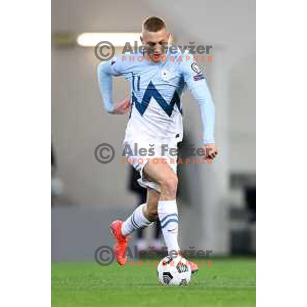 Blaz Kramer in action during FIFA World Cup Qualifying round match between Slovenia and Croatia in Ljubljana, Slovenia on March 24, 2021