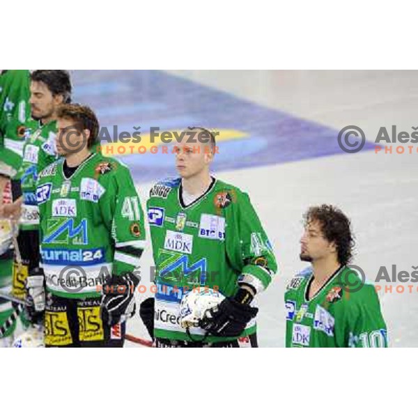 Mccarty, Hocevar, Tavzelj, Yarema at Ice Hockey match ZM Olimpija - Acroni Jesence - Third game of the final of the Slovenian championship ,played in Hala Tivoli Ljubljana 08.04.2008, Jesenice won 2:1 