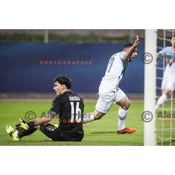 Aljosa Matko celebrating during U21 UEFA European Championship 2021 football match between Slovenia and Czech Republic in Arena Z’dezele, Celje, Slovenia on March 27, 2021