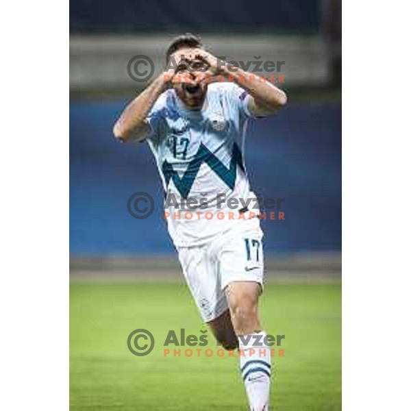 Aljosa Matko celebrating during U21 UEFA European Championship 2021 football match between Slovenia and Czech Republic in Arena Z’dezele, Celje, Slovenia on March 27, 2021