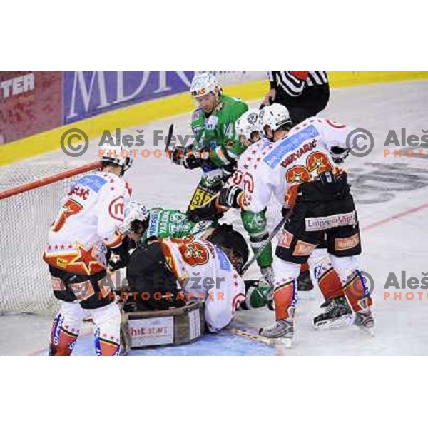 Yarema and Hocevar at Ice Hockey match ZM Olimpija - Acroni Jesence - Third game of the final of the Slovenian championship ,played in Hala Tivoli Ljubljana 08.04.2008, Jesenice won 2:1 