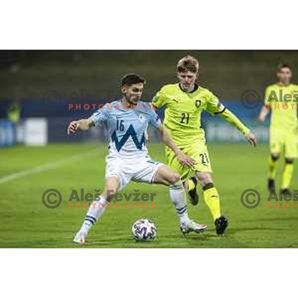 Adam Gnezda Cerin in action during U21 UEFA European Championship 2021 football match between Slovenia and Czech Republic in Arena Z’dezele, Celje, Slovenia on March 27, 2021
