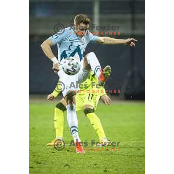 Zan Rogelj in action during U21 UEFA European Championship 2021 football match between Slovenia and Czech Republic in Arena Z’dezele, Celje, Slovenia on March 27, 2021