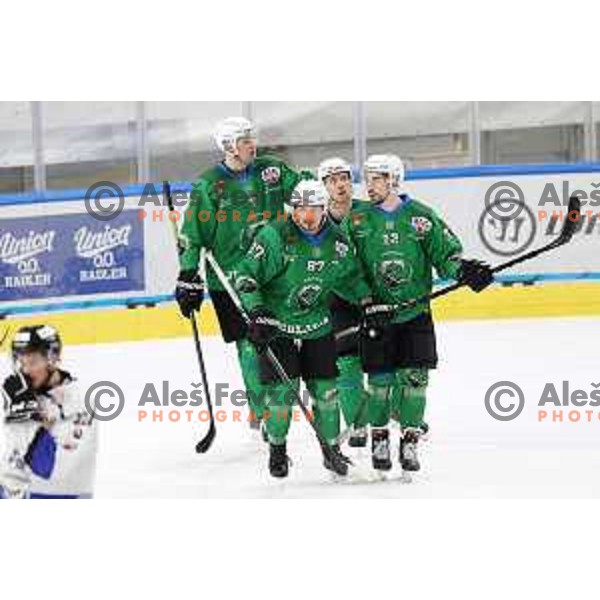 Marc Oliver Vallerand, Nik Simsic In action during Alps league ice-hockey match between SZ Olimpija and Vipiteno Broncos in Ljubljana, Slovenia on March 27, 2021