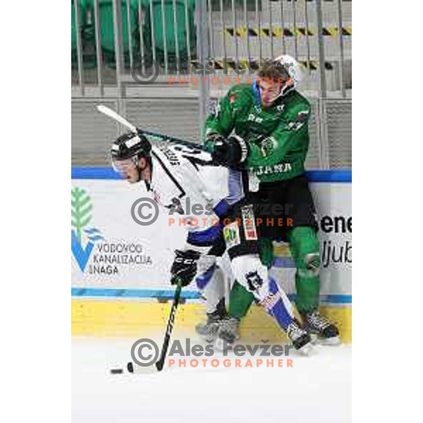 Miha Zajc in action during Alps league ice-hockey match between SZ Olimpija and Vipiteno Broncos in Ljubljana, Slovenia on March 27, 2021