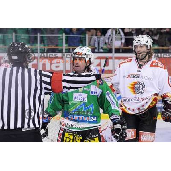 Elik and Nedved at Ice Hockey match ZM Olimpija - Acroni Jesence - Third game of the final of the Slovenian championship ,played in Hala Tivoli Ljubljana 08.04.2008, Jesenice won 2:1 